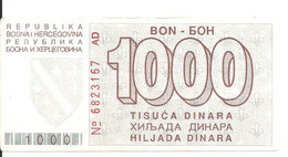 BOSNIE-HERZEGOVINE 1000 DINARA 1992 VF P 26 - Bosnie-Herzegovine