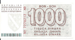 BOSNIE-HERZEGOVINE 1000 DINARA 1992 XF+ P 26 - Bosnie-Herzegovine