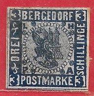 Bergedorf N°6 3s Bleu Sur Rose 1861 (faux/forgery) (*) - Bergedorf