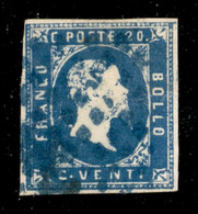Antichi Stati Italiani - Sardegna - 20 Cent (2h) - Celeste Scuro) Annullato Con Rombi In Azzurro - E. Diena - Other & Unclassified