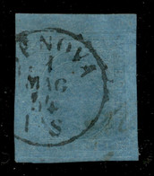 Antichi Stati Italiani - Sardegna - 1853 - 20 Cent (5) Bordo Foglio - Usato A Genova 1.5.54 - Other & Unclassified