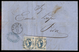 Regno - Vittorio Emanuele II - 15 Cent Litografico (13) - Due Lettere D'archivio Da Livorno A Pisa Con Affrancature Dive - Other & Unclassified