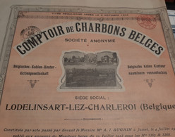 Comptoir De Charbons Belges S.A. - Action De 1000 Frs. Au Porteur - Lodelinsart-lez - Charleroi (Belgique) Juillet 1913. - Mines