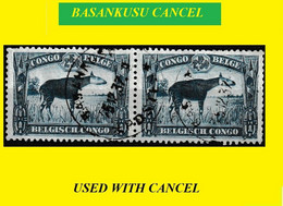 1948 (°) BASANKUSU BELGIAN CONGO / CONGO BELGE CANCEL STUDY [5] COB 178-A 2 OKAPI STAMPS WITH CENTRAL ROUND CANCEL - Abarten Und Kuriositäten