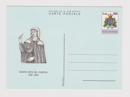 SAN MARINO 1981 Cartolina Intero Postale, Stationery Card PSC, Ganzsachen, Entier, Anniv. Santa Rita Da Cascia (49108) - Entiers Postaux