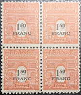 TIMBRE FRANCE N° 708 NEUF ** BLOC DE 4 - 1944-45 Arc De Triomphe