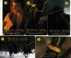 SERIE COMPLETA DE BRASIL DE 5 TARJETAS DE EL SEÑOR DE LOS ANILLOS (LORD OF THE RINGS) TELEFONICA - Cine