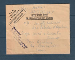 Inde - Poste Aérienne - Enveloppe Avec Griffe India Government Service Pour La France - Franchigia Militare