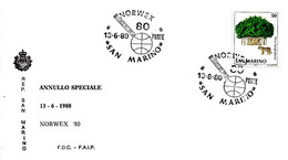 SAN MARINO - 1980 Esposiz. Filatelica NORWEX '80 A Oslo (mappamondo Con Indicazione Parallelo Oslo) Su Busta Faip -10153 - Autres & Non Classés