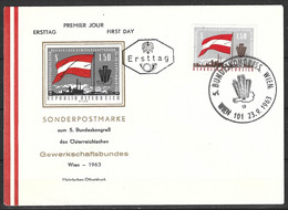 AUTRICHE. N°970 Sur Enveloppe 1er Jour (FDC) De 1963. Drapeau Autrichien. - Enveloppes