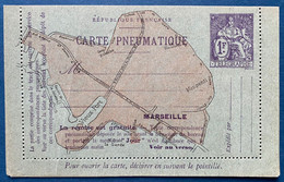 France Entier Carte Lettre Pneumatique Type CHAPLAIN CLPM 2752 De 1926 1FR VIOLET Plan De MARSEILLE Neuve Leger Pli - Pneumatiques