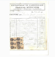 Facture "Eugène Steiner". 6 Timbres à 25 Centimes.Format: 28 X 21 Cm. - Lettres & Documents