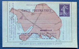 France Entier Carte Lettre Pneumatique CHAPLAIN K7 De 1910 CPLM 30c Violet Plan De MARSEILLE Neuve Parfaite ! - Pneumatische Post