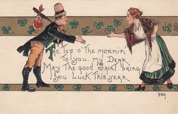 St. Patrick's Day, H.B. Griggs Artist Signed Man Greets Woman, C1900s/10s Vintage Embossed Postcard - Saint-Patrick