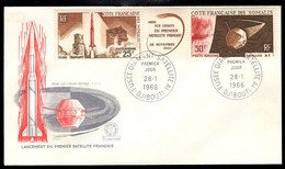 SOMALI COAST(1965) A1 Satellite. Diamant Rocket. Unaddressed FDC Of Triptych. Scott No C39-40. Yvert No PA45-6. - Sonstige & Ohne Zuordnung