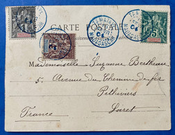 Carte Postale Pointe HASTIE à TAMATAVE Avec Type Groupe Tricolore N°28, 30 & 31 Obl Dateur Bleu TAMATAVE Pour PITHIVIERS - Lettres & Documents