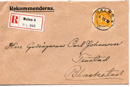 64110 - Schweden - 1922 - 35o. Krone EF A R-Bf MALMOE -> BLACKSTAD - Storia Postale