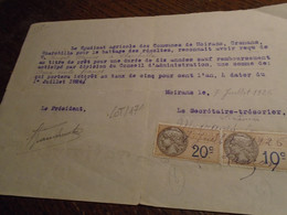 07/07/1926 - ISERE  - ( MOIRANS) - POUR TRAVAUX !! Avec Timbres FISCAUX  N° 8 + N° 6   ++4 Photos - Lettres & Documents