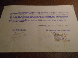 15/07/1926 - ISERE  - ( MOIRANS) - POUR TRAVAUX !! Avec Timbres FISCAUX  N° 6  ++4 Photos - Lettres & Documents