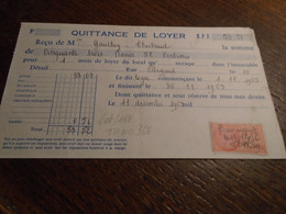 11/12/1965 - JURA - ( LONS LE SAUNIER ) - QUITTANCE DE LOYER Avec Timbre FISCAL  N°366++4 Photos - Lettres & Documents