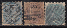 3 Values Service, British East India Used, 1867, 1874 Issue, 3v - 1858-79 Kolonie Van De Kroon