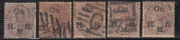 1a X 5 Diff., Shades Varities, British East India Used On H.M.S. Service, 1874, One Anna, Official. - 1854 Compañia Británica De Las Indias