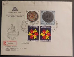 SAN MARINO 1976 RACCOMANDATA FDC EUROPA+SOCIETA' UNIONE MUTUO SOCCORSO - Gebruikt