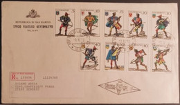 SAN MARINO 1973 RACCOMANDATA FDC BALESTRIERI E STEMMI - Used Stamps