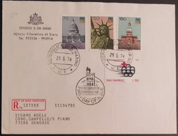 SAN MARINO 1976 RACCOMANDATA FDC CENTENARIO STATI UNITI - Gebruikt