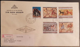 SAN MARINO 1975 RACCOMANDATA FDC PITTURA ETRUSCA+SCAMPO - Oblitérés