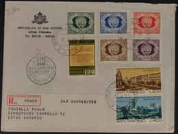 SAN MARINO 1975 RACCOMANDATA FDC  BUCAREST+VOLO VERTICALE+FRANCOBOLLO - Usati