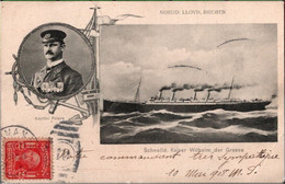 ! Alte Ansichtskarte Schnelldampfer Kaiser Wilhelm Der Grosse, Norddeutscher Lloyd Bremen, US German Seapost Cancel 1908 - Piroscafi