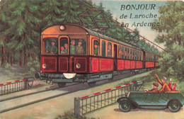 Carte Système - Bonjour De Laroche En Ardenne - Colorisé - Train - Passage à Niveau -  Carte Postale Ancienne - Mechanical