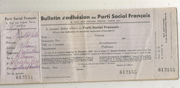 Bulletin D'adhésion Au PARTI SOCIAL FRANCAIS, Reste 6 Vierges, 1937, 3 Scans ,frais Fr 3.35e - Tarjetas De Membresía