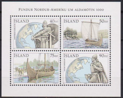 ICELAND Island 2000 Discovery Of America By Leif Eriksson In 1000 AD MNH Sheetlet - Mi Bl.26 ~ Vikings, Ships, Globe - Blocks & Sheetlets