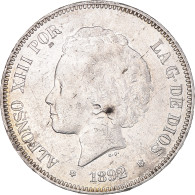 Monnaie, Espagne, Alfonso XIII, 5 Pesetas, 1892, Madrid, TTB+, Argent, KM:700 - Premières Frappes