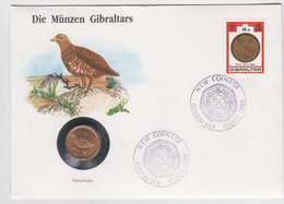 Gibraltar Coin Cover - 1990 1p Partridge (Unc0 - Gibraltar