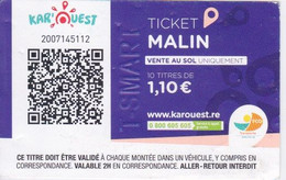 Ile De La Réunion -TICKET DE BUS - KAROUEST  KAR OUEST NOUVELLE LIGNE -  VENTE AU SOL  UNIQUEMENT - Wereld