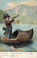 Enfant - Illustration - Enfant Qui Regarde à La Lunette En étant Dans Un Sabot Sur L'eau - Carte Postale Ancienne - Humorkaarten