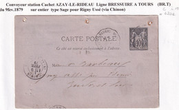 France Marcophilie - Département De L'Indre Et Loire - Convoyeur Station Azay Le Rideau - Entier Type Sage - 1877-1920: Semi Modern Period
