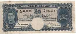 AUSTRALIA  5  Pounds  P27c     (ND  1939-1952  King George VI At Front - Longshoremen On Back ) - 1913-24 Commonwealth Of Australia