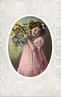 FANTAISIE - Enfant - Fillette - Robe Rose à Pois - Panier En Osier De Fleurs - Médaillon - Carte Postale Ancienne - Szenen & Landschaften