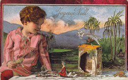 FANTAISIE - NOËL - Noël Sous Les Tropiques - Fille - Vêtements Roses - Palmier - Carte Postale Ancienne - Altri & Non Classificati