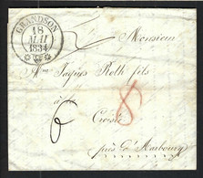 SUISSE Préphilatélie 1834: LAC De Grandson à Aarburg (AG) Du 18.5 Taxée 6kr Puis 8k Avec Sup. CAD "GRANDSON" - ...-1845 Préphilatélie