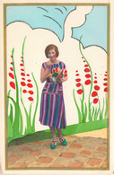 FANTAISIE - Femme - Montage Photo - Illustration Et Photo De Femme Dans Son Jardin - Ciel Bleu - Carte Postale Ancienne - Mujeres