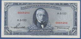 CHILE - P.115c – 500 Pesos (50 Condores) 1947-1959 UNC-, Serie A8-100 0068484 - Chili