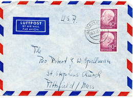 64217 - Bund - 1956 - 2@40Pfg Heuss I A LpBf WYK -> Pittsfield, MA (USA) - Lettres & Documents