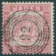 BADEN 16 O, 1862, 3 Kr. Rosakarmin, Nummernstempel 92, Pracht, Gepr. Englert, Mi. 350.- - Other & Unclassified