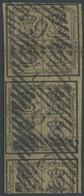 BRAUNSCHWEIG 9a O, 1857, 10/4 Gr. Schwarz Auf Graubraun, Senkrechter Block Mit Nummernstempel 9, Pracht, Signiert Starau - Brunswick