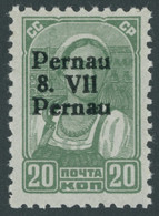 PERNAU 8IV **, 1941, 20 K. Schwarzgelbgrün Mit Aufdruck Pernau/Pernau, Gepr. Krischke Und Kurzbefund Löbbering, Mi. 100. - Occupation 1938-45